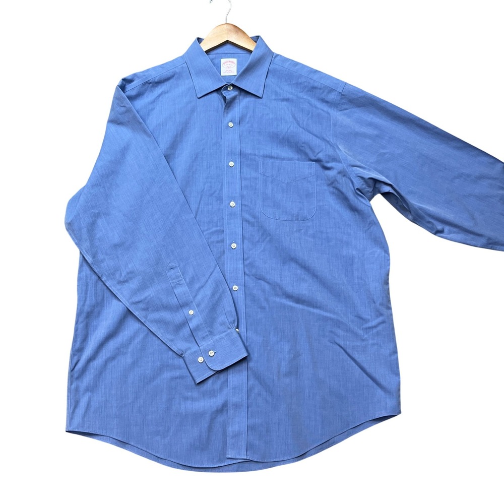 Brooks Brothers 346 Button Down Dress Shirt Mens 17-4/5 Blue Long Sleeve Pockets
